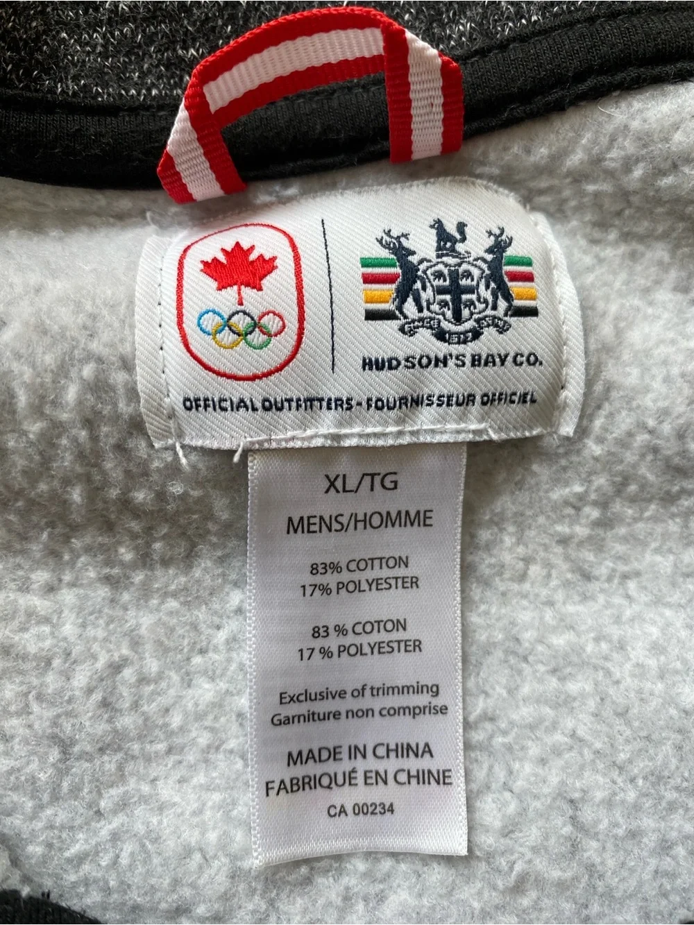 London 2012 Olympic Team Canada HBC 1/4 Zip Sweatshirt Mens XL Heather Black - Picture 9 of 11